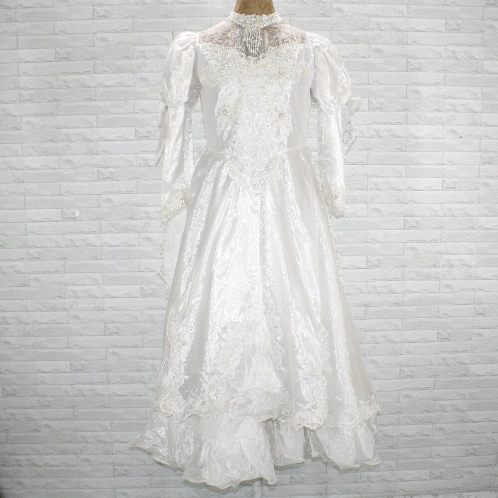 VINTAGE Bridal Gown Petite Wedding Dress Pearls Layers Ruffles White Flowergirl